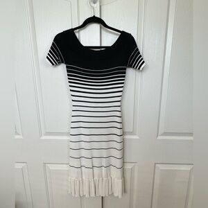 Bcbgmaxazria knit midi dress. New without tag. White and white stripes,boat neck